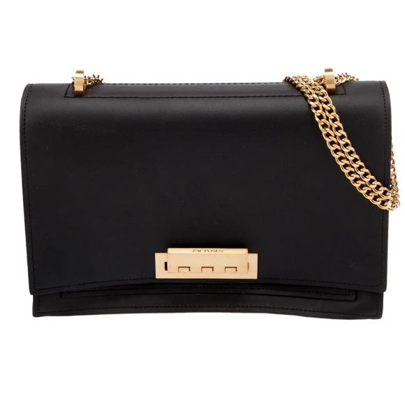 Zac Posen NWOT medium black Earthette Leather gold Chain Bag Accordion style - Picture 8 of 10